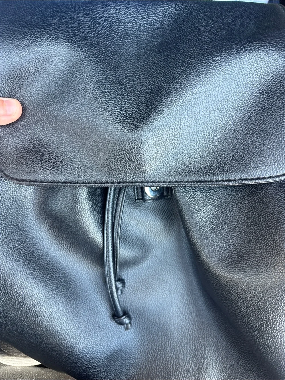 Victoria's Secret Black Faux Leather Drawstring Backpack